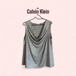 Calvin Klein Silver Metallic Sleeveless Cowl Neck Top – Women’s Size XL